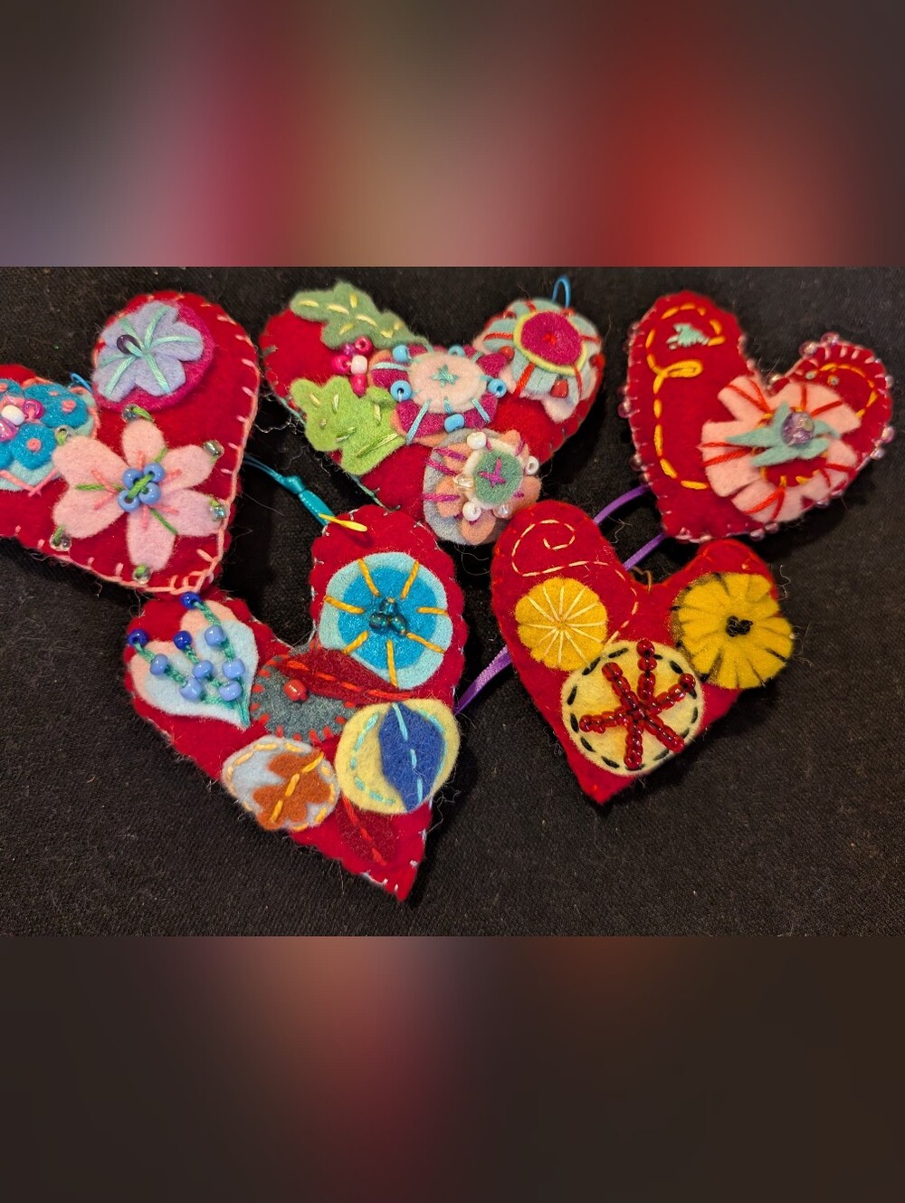Set Of 5 Handmade Heart Stuffies, Highly Detailed, as Gifts, Favors, Ornaments